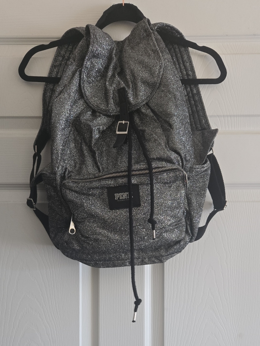 PINK Victoria's Secret Silver Glitter Drawstring Backpack